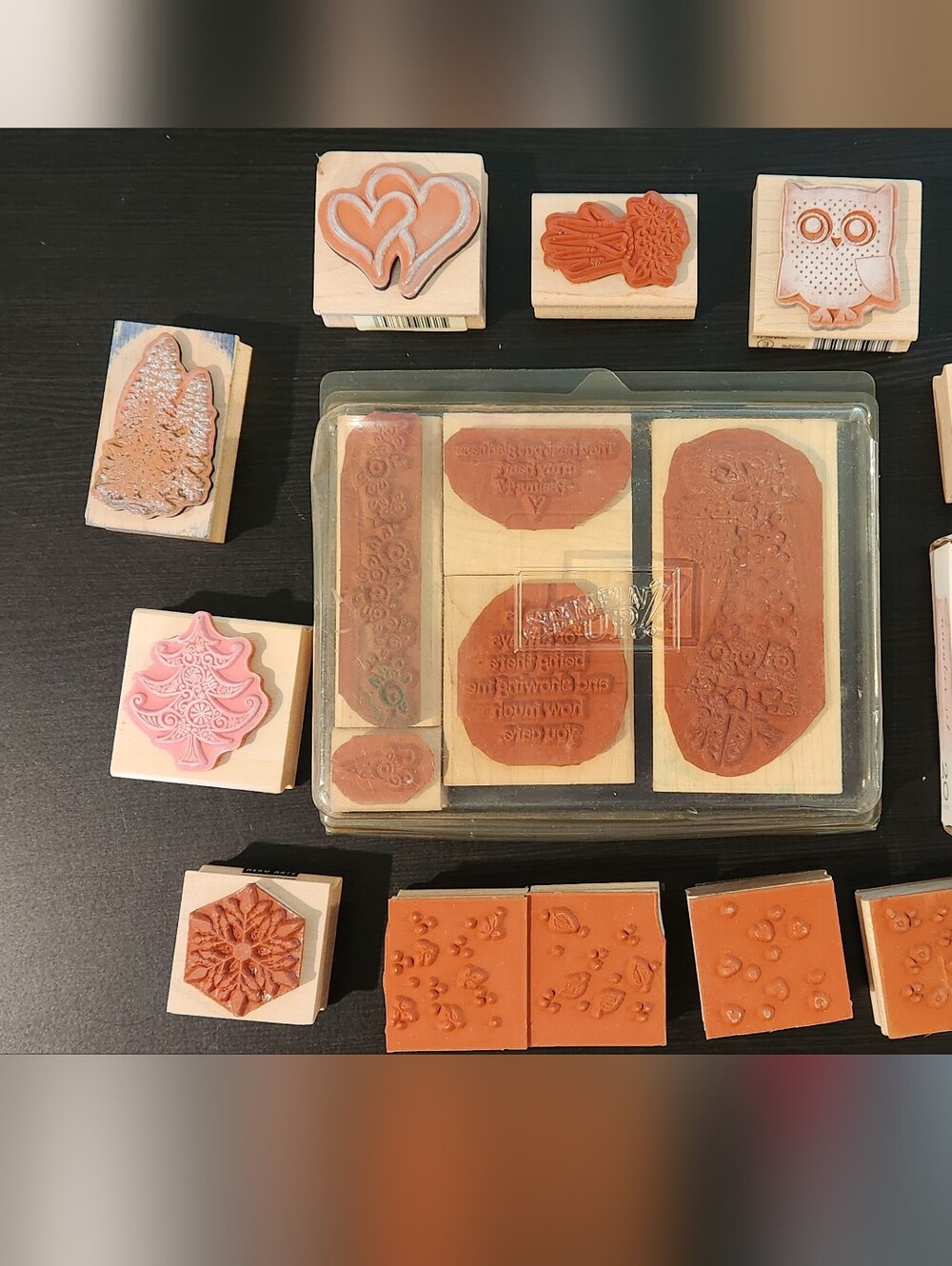 Wooden Rubber Stamp Set with Floral, Valentines Day, Christmas Numbers & Owl - Picture 2 of 2